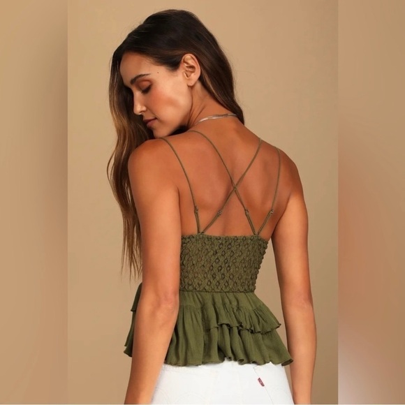 Free People Adella Cami Olive Sparrow Green Size XS - Picture 2 of 5